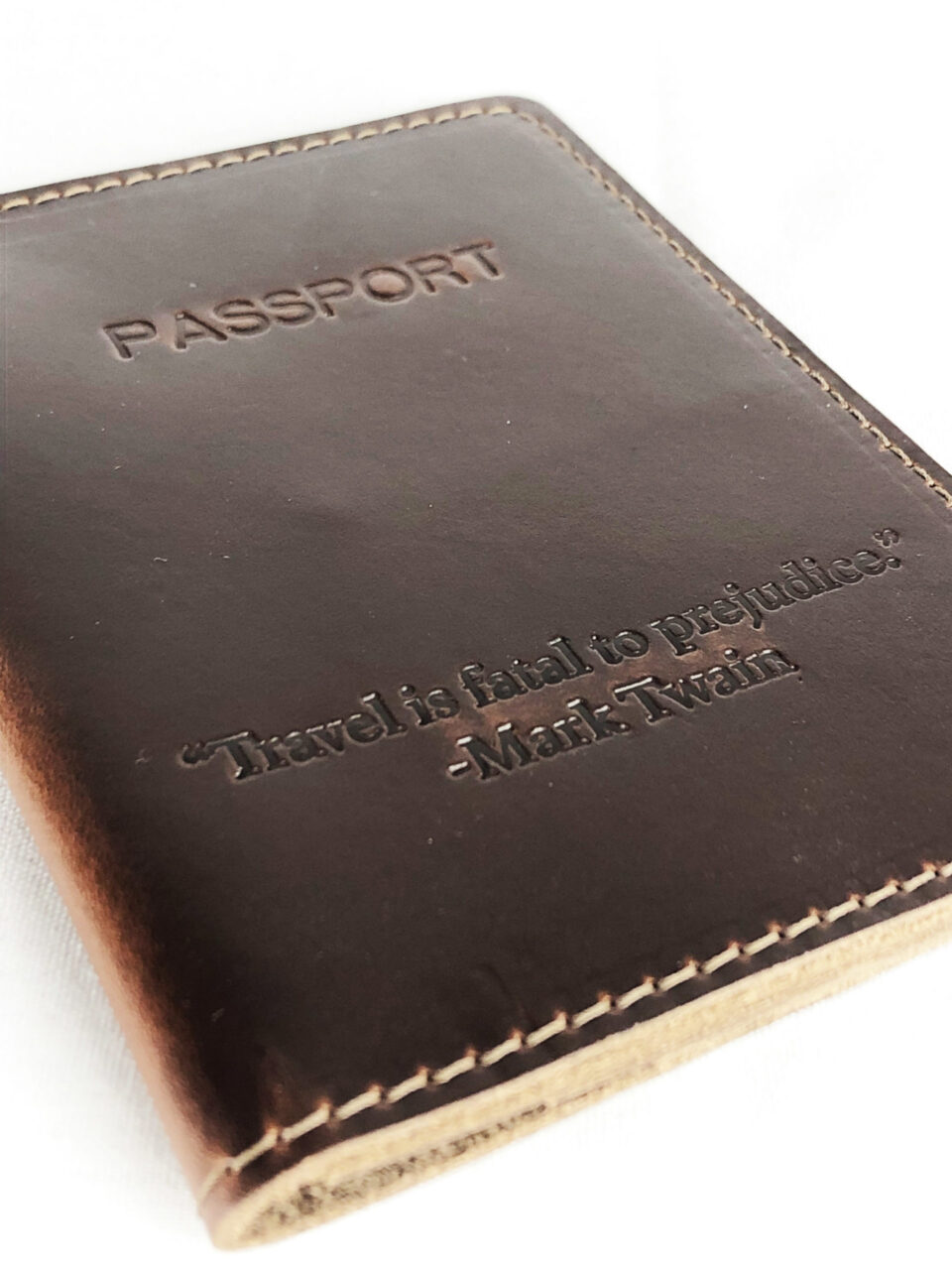 Leather "Travel" Quote Passport Case - Mark Twain House